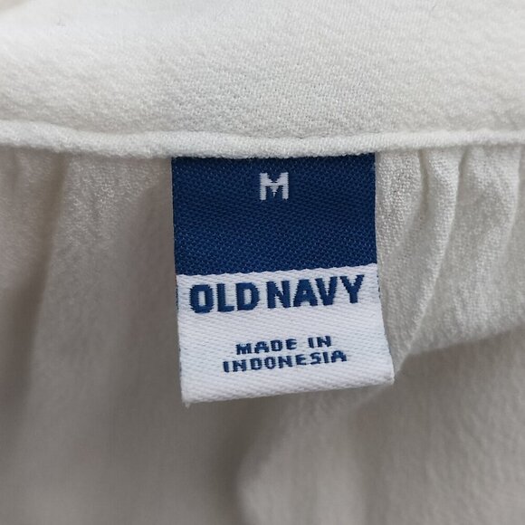 OLD NAVY Split-Neck Long-Sleeve Drapey Button Up Blouse Crepe Top Sea Salt Sz M - Picture 6 of 8
